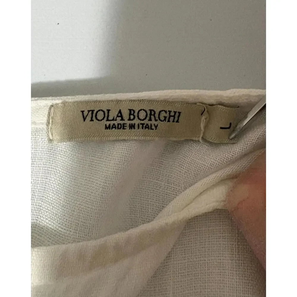 Viola Borghi Linen Top White Lace Cap Sleeves Made in Italy Women's Size Large - Picture 4 of 9